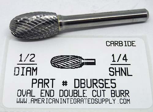 1/2 OVAL SHAPE DOUBLE CUT CARBIDE BURR 7/8 LONG 1/4 SHANK