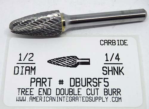 1/2 TREE SHAPE RADIUS END DOUBLE CUT CARBIDE BURR 1/4 SHANK