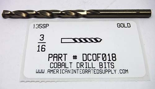 3/16 COBALT DRILL JOBBER LENGTH GOLD