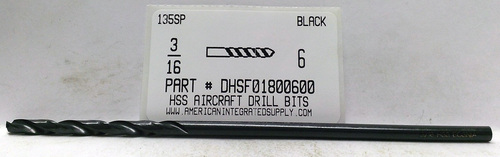 3/16X6" HSS AIRCRAFT DRILL 135SP