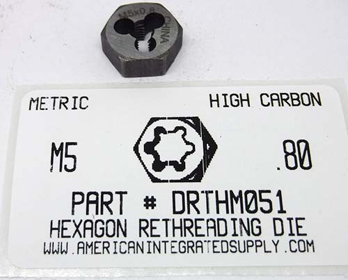 M5-.80 HEX RETHREADING DIE HIGH CARBON STEEL