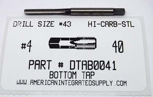 4-40 BOTTOM HAND TAP HIGH CARBON STEEL DRILL SIZE #43