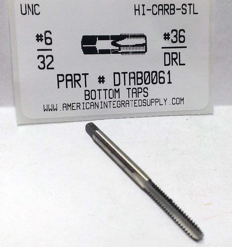 6-32 BOTTOM HAND TAP HIGH CARBON STEEL DRILL SIZE #36