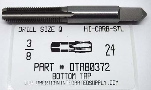 3/8-24 BOTTOM HAND TAP HIGH CARBON STEEL DRILL SIZE Q