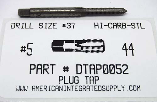 5-44 PLUG HAND TAP HIGH CARBON STEEL DRILL SIZE #37