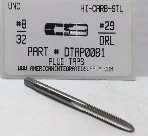 8-32 PLUG HAND TAP HIGH CARBON STEEL DRILL SIZE #29