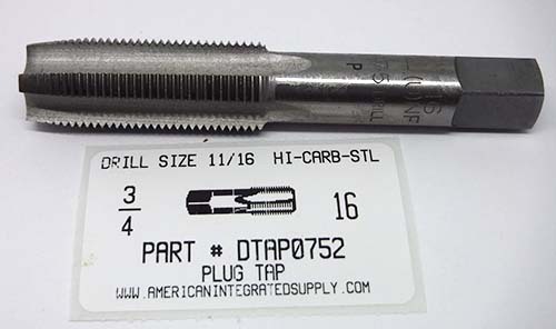 3/4-16 PLUG HAND TAP HIGH CARBON STEEL DRILL SIZE 11/16