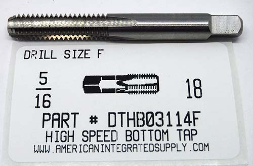 5/16-18 HIGH SPEED STEEL BOTTOM TAP 4 FLUTE DRILL SIZE LETTER F