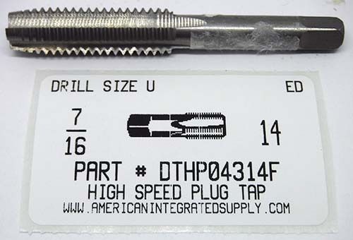 7/16-14 HIGH SPEED STEEL PLUG TAP 4 FLUTE DRILL SIZE LETTER U