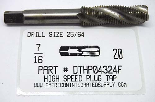 7/16-20 HIGH SPEED STEEL PLUG TAP 4 FLUTE