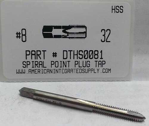 8-32 HSS SPIRAL POINT PLUG TAP 2 FLUTE DRILL SIZE #29