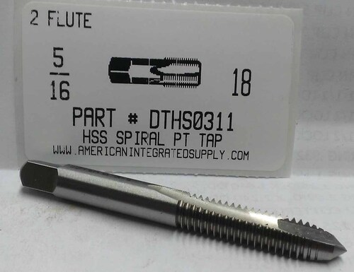 5/16-18 HSS SPIRAL POINT PLUG TAP 2 FLT DRILL SIZE LETTER F