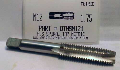 12MM-1.75 HSS SPIRAL POINT PLUG TAP 3 FLUTE DRILL SIZE 10.2MM