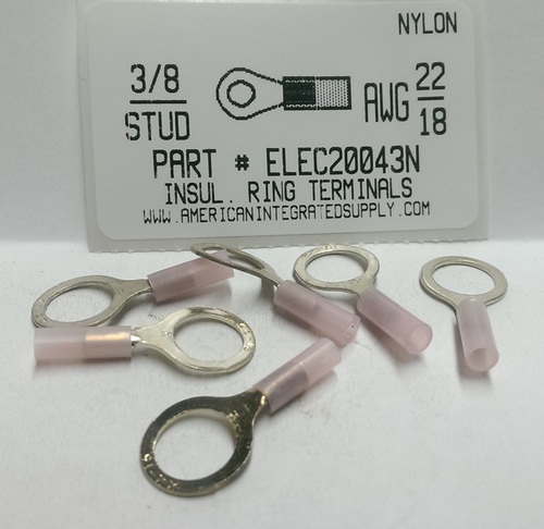 3/8 RING 22-18 GAUGE NYLON INSULATED SOLDERLESS TERMINAL