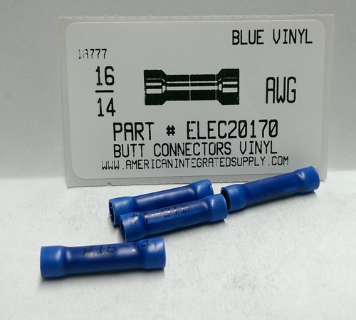 BUTT CONNECTOR 16-14 GAUGE.VINYL INSULATED SOLDERLESS TERMINAL