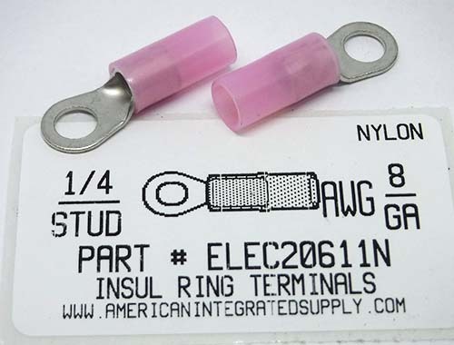 1/4 RING 8 GAUGE NYLON INSULATED SOLDERLESS TERMINAL