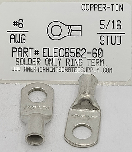 COPPER-TIN CRIMP LUGS #6 WIRE 5/16 STUD