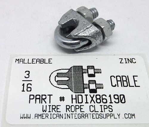 3/16 WIRE ROPE CLIPS MALLEABLE ZINC