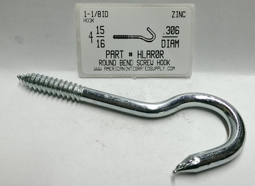 4-15/16 ROUND BEND SCREW HOOK STL ZP HOOK ID 1-1/8" THRD LENGTH 1-5/8" .306 DIAM