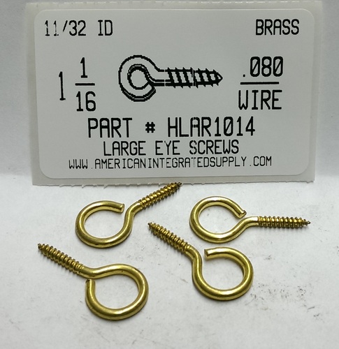 1-1/16"OAL SCREW EYE LARGE EYE BRASS .080"W 11/32"ID EYE 1/2"STEM 11/32"THRD