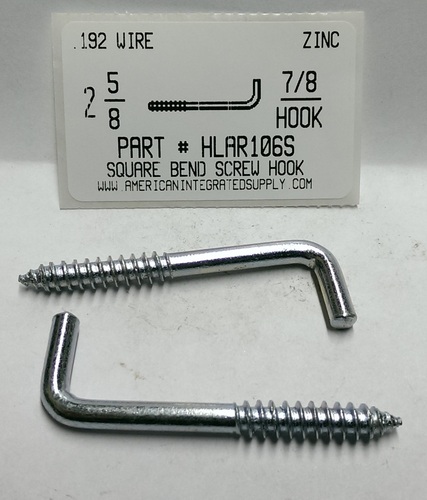 2-5/8 SQUARE BEND SCREW HOOK STL ZP 7/8" HOOK END .192 DIAM 3/4" THRD LENGTH