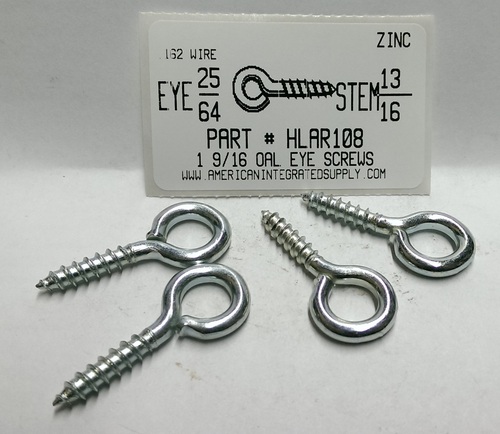 1-9/16 SCREW EYE MEDIUM EYE STL ZP EYE ID 25/64" .162 DIAM STEM13/16" THRD 11/16" LENGTHS