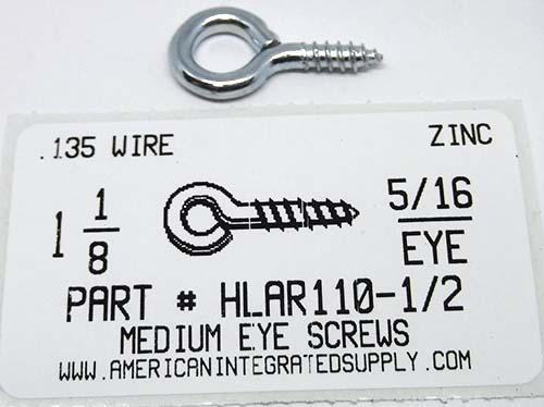 1-1/8 SCREW EYE MEDIUM EYE STL ZP EYE ID 5/16" .135 DIAM STEM 1/2" THRD 3/8" LENGTHS