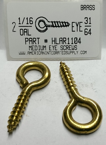 2-1/16 SCREW EYE MEDIUM EYE SOLID BRASS 31/64 EYE ID STEM 1-1/8" THRD 15/16" LENGTH