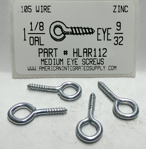 1-1/8 SCREW EYE MEDIUM EYE STL ZP 9/32" EYE ID .105 DIAM STEM 37/64" THRD 7/16" LENGTHS