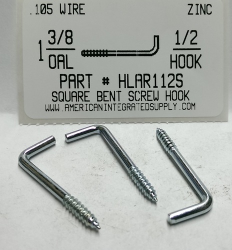 1-3/8 SQUARE BEND SCREW HOOK STL ZP 1/2" HOOK END .105 DIAM 7/16" THRD LENGTH