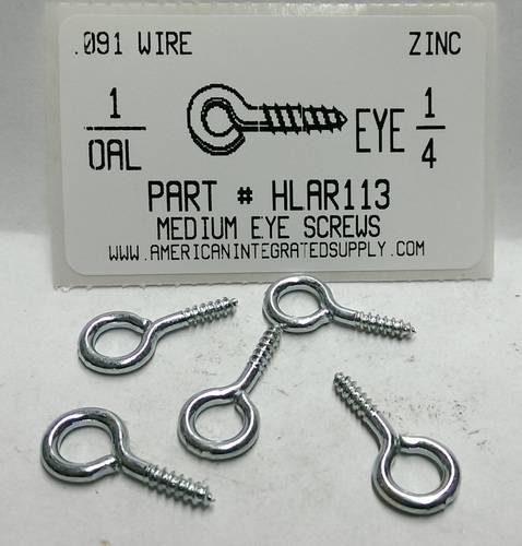 1" SCREW EYE MEDIUM EYE STL ZP 1/4" EYE ID .091 DIAM 17/32" STEM 3/8" THRD LENGTHS