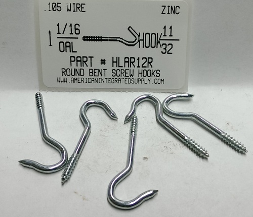 1-11/16 ROUND BEND SCREW HOOK STL ZP