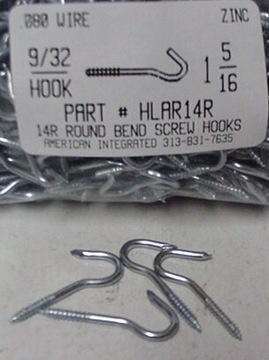 1-5/16 ROUND BEND SCREW HOOK STL ZP 9/32 HOOK ID .080 DIAM 11/32" THRD LENGTH