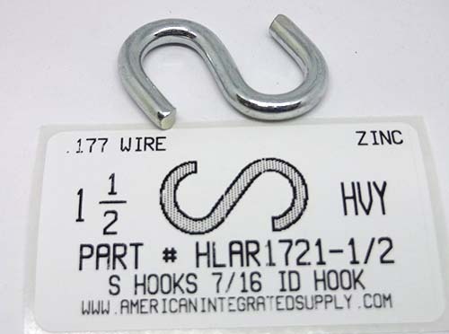 1-1/2 S-HOOK HEAVY OPEN STL ZP .177 DIAM 7/16" HOOK ID