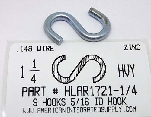 1-1/4 S-HOOK HEAVY OPEN STL ZP .148 DIAM 3/8" HOOK ID