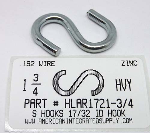 1-3/4 S-HOOK HEAVY OPEN STL ZP .192 DIAM 17/32" HOOK ID