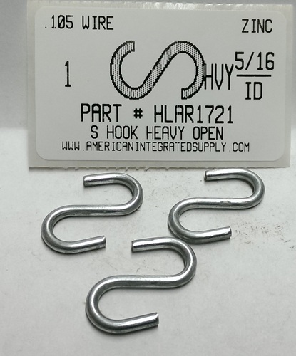 1" S-HOOK HEAVY OPEN STL ZP .105 DIAM 5/16" HOOK ID