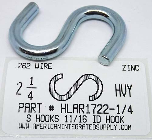 2-1/4 S-HOOK HEAVY OPEN STL ZP .262 DIAM 11/16" HOOK ID