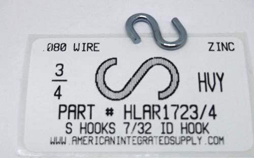 3/4 S-HOOK HEAVY OPEN STL ZP .080 DIAM 7/32" HOOK ID