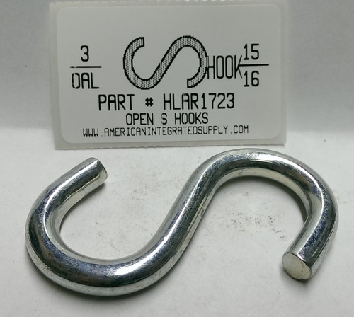 3" S-HOOK HEAVY OPEN STL ZP .306 DIAM 15/16 HOOK ID