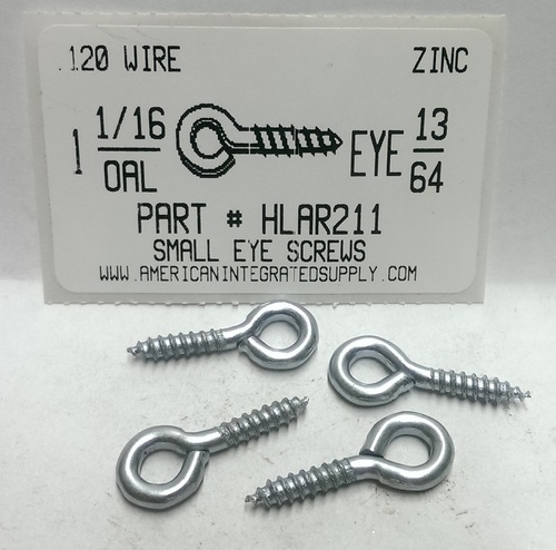 1-1/16 SCREW EYE SMALL EYE STL ZP 13/64" EYE ID .120 DIAM 5/8" STEM 7/16" THRD LENGTHS