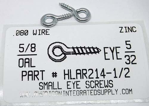 5/8 SCREW EYE SMALL EYE STL ZP 5/32" EYE ID .080 DIAM 21/64" STEM 3/16" THRD LENGTHS