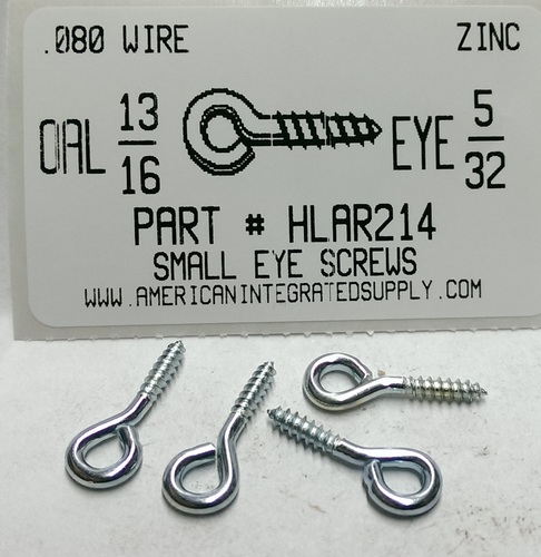 13/16 SCREW EYE SMALL EYE STL ZP 5/32" EYE ID .080 DIAM 1/2" STEM 11/32" THRD LENGTHS