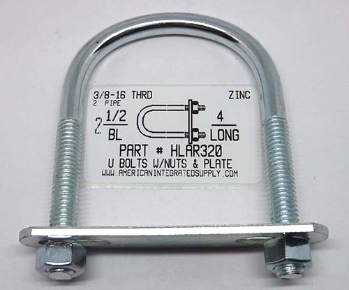 3/8X4X2-1/2 UBOLT W/PLATE&NUT STL ZP 2" PIPE 2" THRD LENGTH