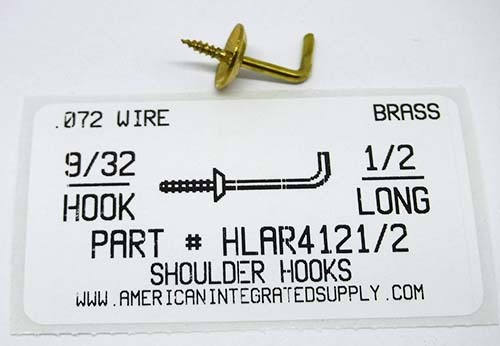 1/2 SHOULDER HOOK BRASS 7/16" BASE 9/32" HOOK END 1/4" STEM 3/16" THRD LENGTHS