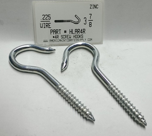 3-7/8 ROUND BEND SCREW HOOK ZP 29/32" HOOK ID .225 DIAM 1-3/8" THRD LENGTH