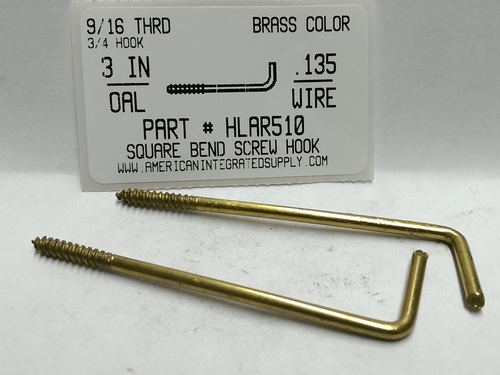 3"X.135W CURTAIN ROD HOOK STL BRASS COLOR 3/4"HOOK END 9/16"THREAD