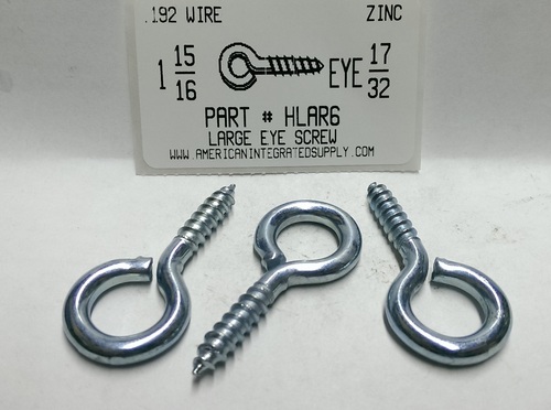 1-15/16 SCREW EYE LARGE EYE STL ZP 17/32" EYE ID .192 DIAM 31/32" STEM 3/4" THRD LENGTHS