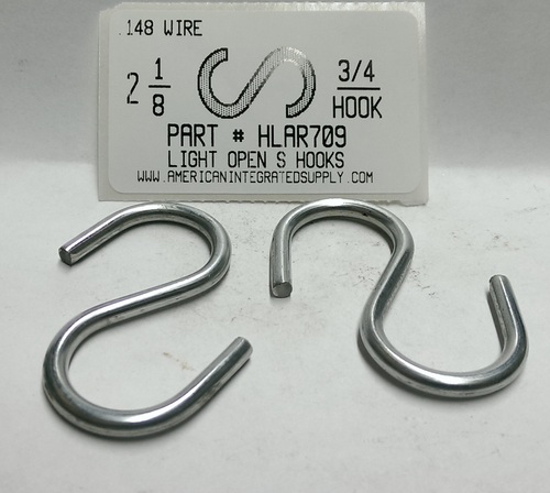 2-1/8 S-HOOK LIGHT OPEN STL ZP 3/4" HOOK ID .148 DIAM