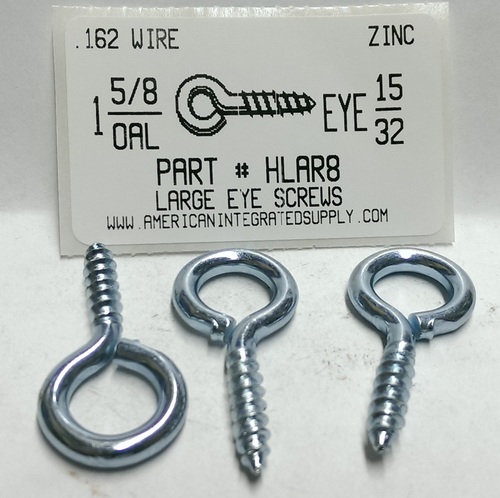 1-5/8 SCREW EYE LARGE EYE STL ZP 15/32" EYE ID .162 DIAM 13/16" STEM 11/16" THRD LENGTH